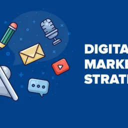 Top 10 Strategies of Digital Marketing for Business in 2026 3 A megaphone surrounded by various digital marketing symbols, including a pencil, a microphone, an envelope, a play button, and speech bubbles.