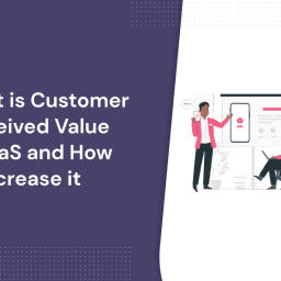 What is Customer Perceived Value in SaaS and How to Improve it 3 A group of people gathered around a whiteboard, discussing a product concept. The text "What is Customer Perceived Value in SaaS and How to Increase it" is displayed above the image.