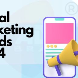 New Digital Marketing Trends in 2026: Strategies to Drive Business Growth 11 A smartphone with a megaphone coming out of it, surrounded by a blue background with the text "Digital Marketing Trends 2024" and the AD2BRAND logo.