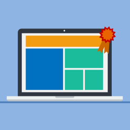 15 great website homepage design examples 3 A laptop with a colorful website design and a red ribbon with a gold star.