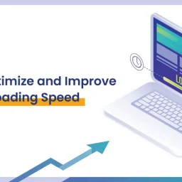 12 Tips to Improve and Optimize Website Loading Speed 5 Laptop with loading bar, speedometer, and optimization symbols.