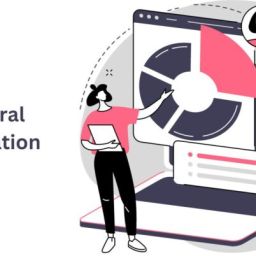 Behavioral Segmentation: 4 Main Types + Top Examples in 2026 3 A woman pointing at a pie chart on a laptop screen, with multiple user icons surrounding it. The text "Behavioral Segmentation" is prominently displayed.