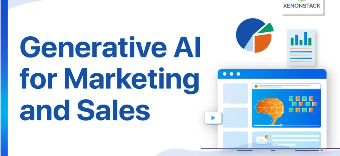 Generative AI for Marketing and Sales banner with digital charts and analysis interface.